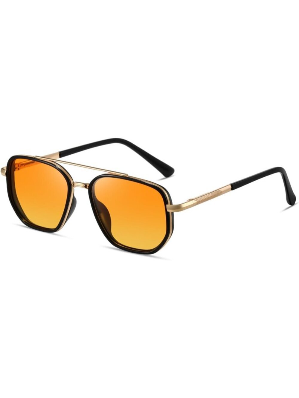 Women's Yellow Tangle Free Polarized Aviator Retro Square Metal Frame Sunglasses